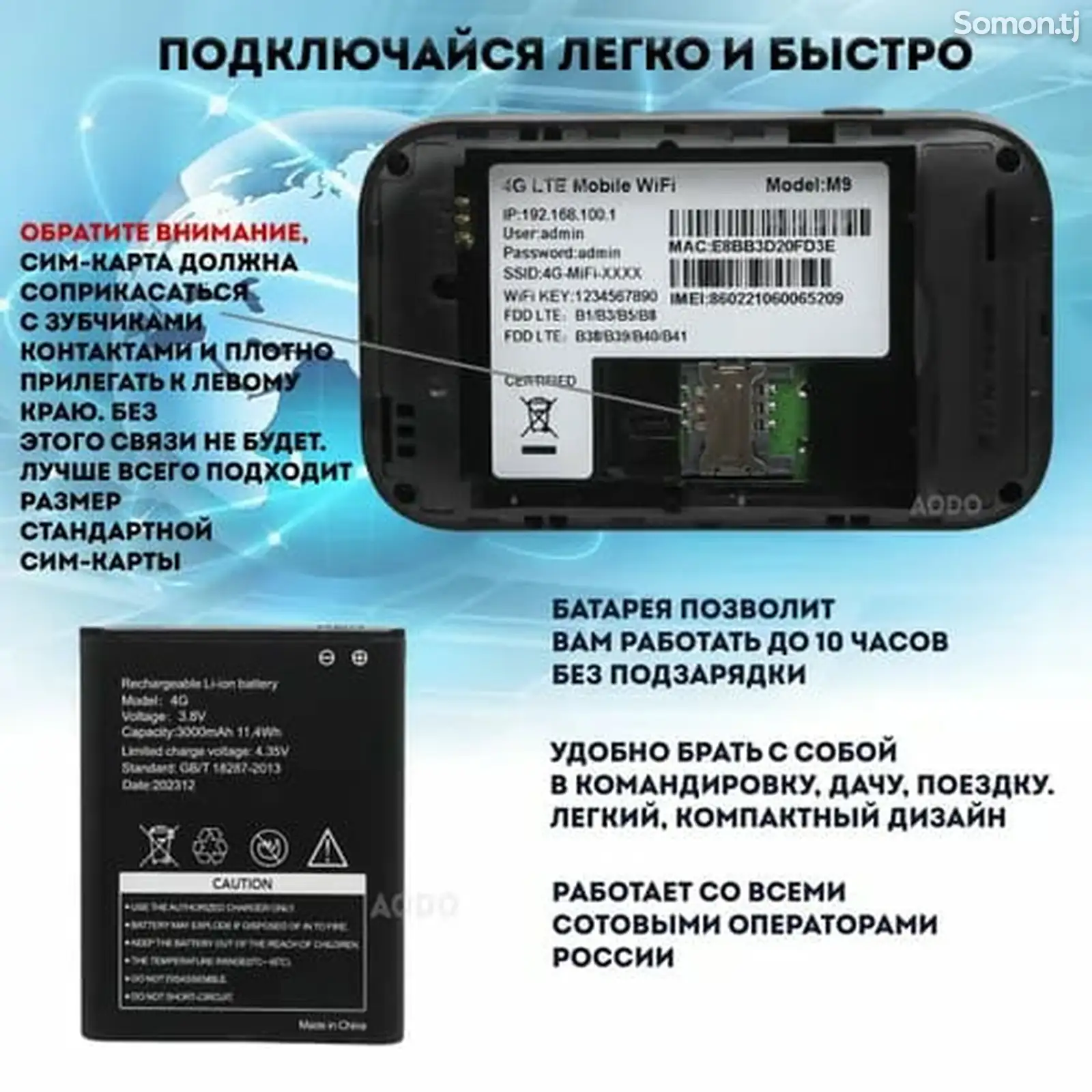 Мобильный высокоскоростной Wifi Модем 4G+ / Карманный роутер / LTE-1