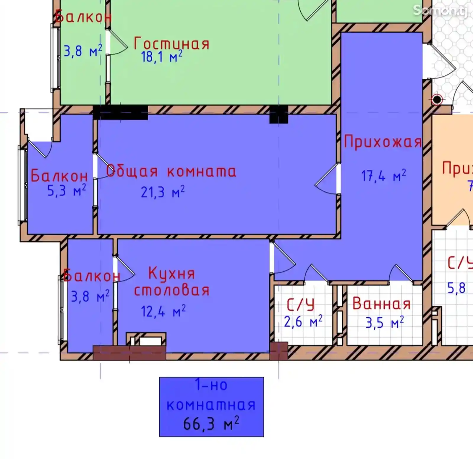 1-комн. квартира, 12 этаж, 66 м², ботанический сад-2