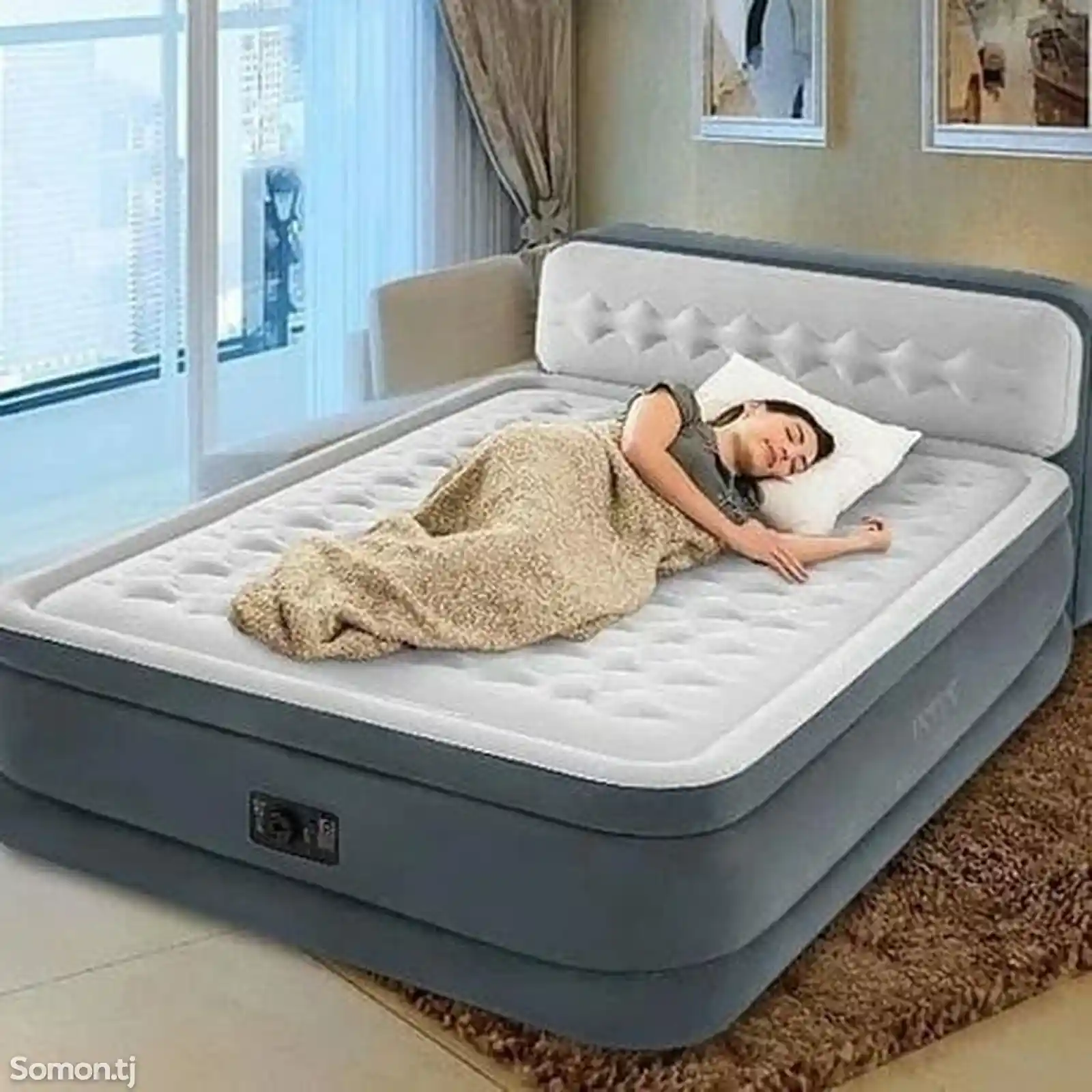 Двуспальная надувная кровать 64448 Headboard Airbed-1